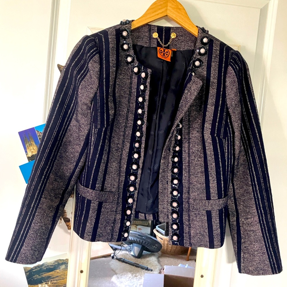 Tory Burch Navy & Gray Blazer